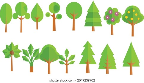vector drawing of assorted-tree design elements with cartoon concept 