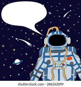 Vector drawing of an astronaut in space. Vector drawing