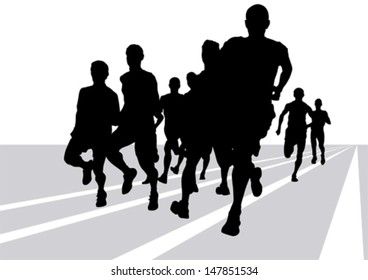 Vector drawing athletes on running race. Property release is attached to the file