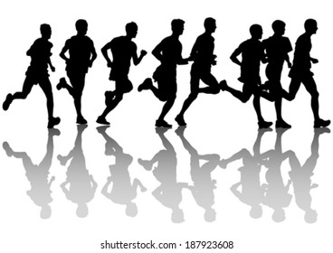 Vector drawing athletes on running race