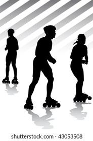 Atletas de dibujo vectores en patines. Silhouette sobre fondo blanco
