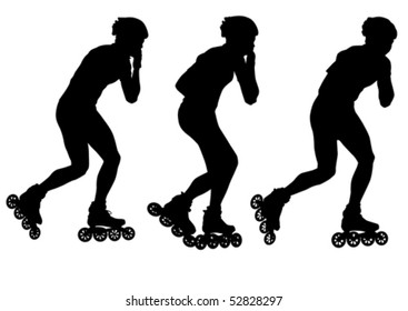 Vector drawing  athletes on skates. Silhouette people