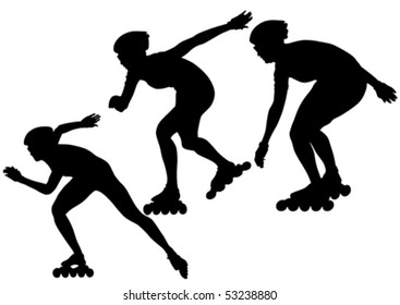 Vector drawing  athletes on skates. Silhouette people