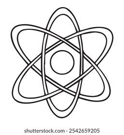 Vector drawing of an atom on the topic of science. Coloring book for children.