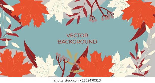 Vector drawing autumn landscape, warm colors. Banner template, design elements.