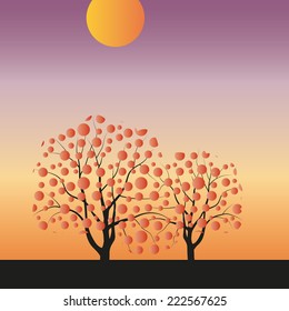 Vector drawing of autumn sunset