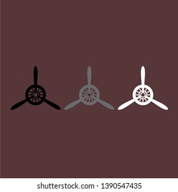 Vector drawing aviation propeller, silhouette hree pieces color black gray white flat style