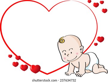 Vector drawing baby with blank greeting card border