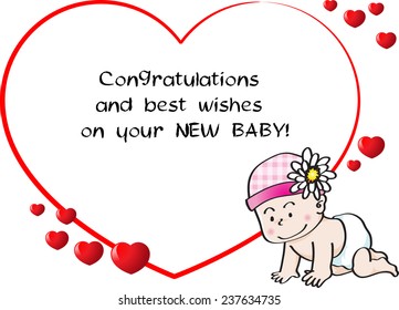 Vector drawing baby with greeting card