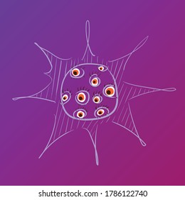 Vector Drawing bacteria virus and bacteria infection with many red eyes