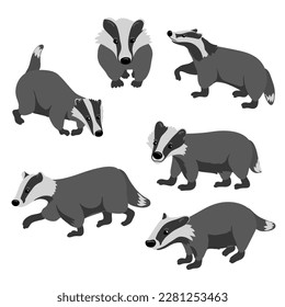 vector drawing badgers, hand drawn animals isolated at white background , cartoon style characters