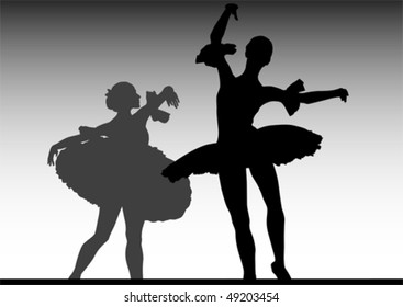 Vector drawing of ballerinas dancing on stage