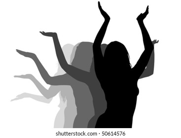 Vector drawing of ballerinas dancing on stage