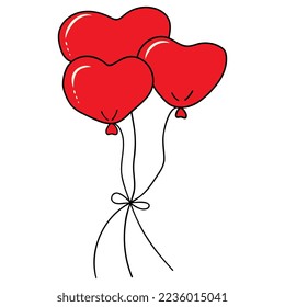 Vector drawing of balloons in the form of hearts. Hand-drawn doodle elements isolated on a white background.