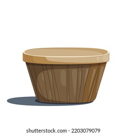 Vector drawing of basket, wooden pot in brown color with shadows. Design element and farm theme..