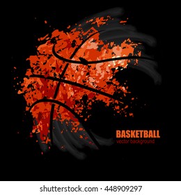 vector drawing of a basketball on a black background, design for basketball game, grunge background