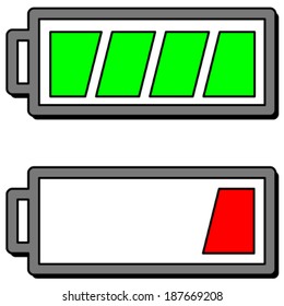 Vector drawing of a battery charged and discharged