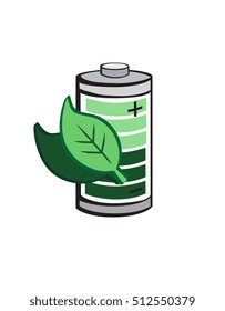 Vector drawing of a battery and leaves
