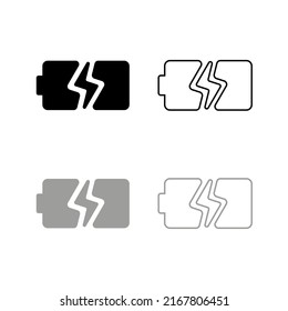 Vector drawing battery with lightning bolt, color black and gray flat style