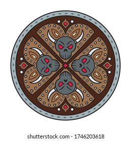 Vektorzeichnung eines Schlachtzeichens mit Schädelmuster. Viking Waffen isoliert auf Weiß.