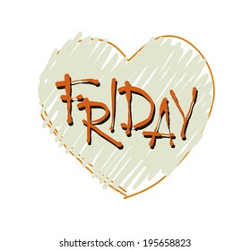 Vector drawing beautiful calligraphic words Friday at heart background