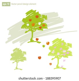 Vector drawing beautiful flowering tree Vector drawing of a beautiful tree with fruits   Vector drawing of a beautiful tree