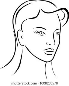 Vector drawing beautiful girl's face, drawn in ink by hand. Object with no background