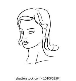 Vector drawing beautiful girl's face, drawn in ink by hand. Object with no background