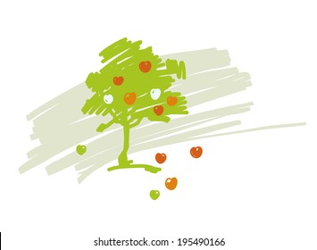 Vector drawing of a beautiful tree with fruits   