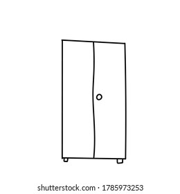 Vector drawing of a bedside table with a large and small drawer. doodle style wardrobe. A linear pattern.