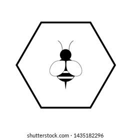 Vector drawing bee and honeycomb color black flat style