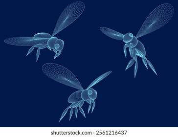 Vector drawing of a bee toy wireframe. Vector illustration. 3D