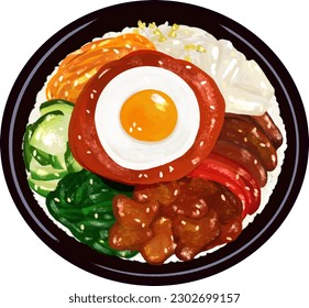 Vector drawing, Bibimbap, fried egg , Korean food, บิบิมบับ, 감사합니다