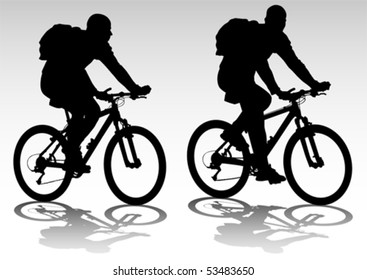 Vector drawing bicycle races leisure. Silhouette of sports people