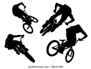 Vector drawing bicycle races. Silhouette of people