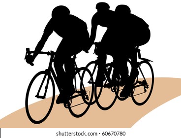 Vector drawing bicycle races. Silhouette of people