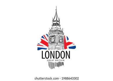 Vector drawing of Big Ben in London on a white background