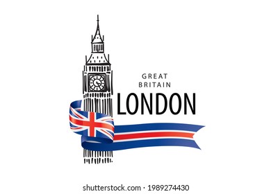 Vector drawing of Big Ben in London on a white background