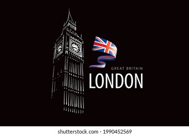 Vector drawing of Big Ben in London on a white background