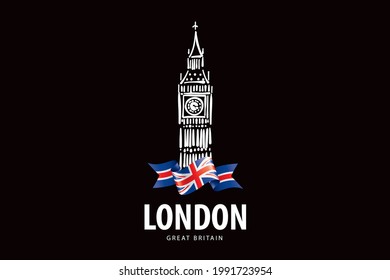 Vector drawing of Big Ben in London on a white background