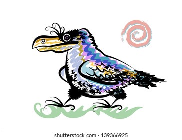Vector drawing of big motley crow on a white background.