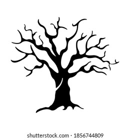 vector drawing of the big naked winter tree. Tree silhouette isolated on white. 