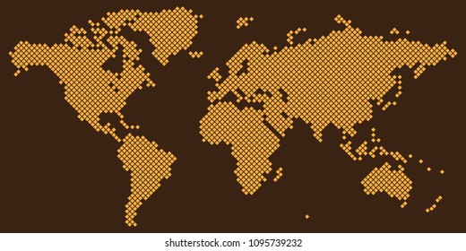 Vector drawing of Big Tetragon world map vector yellow on brown