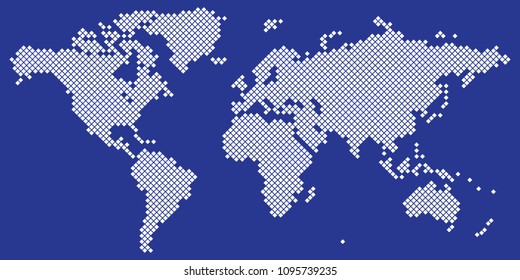 Vector drawing of Big Tetragon world map vector white on blue