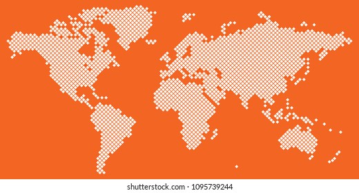Vector drawing of Big Tetragon world map vector white on orange