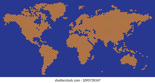 Vector drawing of Big Tetragon world map vector orange on blue
