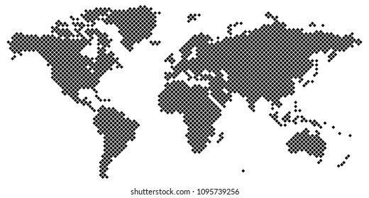 Vector drawing of  Big Tetragon world map vector black on white