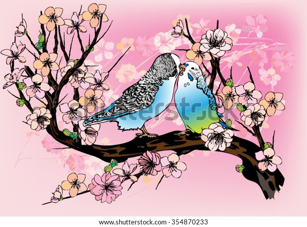 Vector Drawing Bird Cherry Blossoms Drawing Stock Vector Royalty Free 354870233 Shutterstock