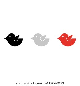 Vector drawing of a bird. Color black, gray, red flat style