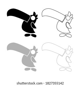Vector drawing bird with a large beak, silhouette and contour color black and gray